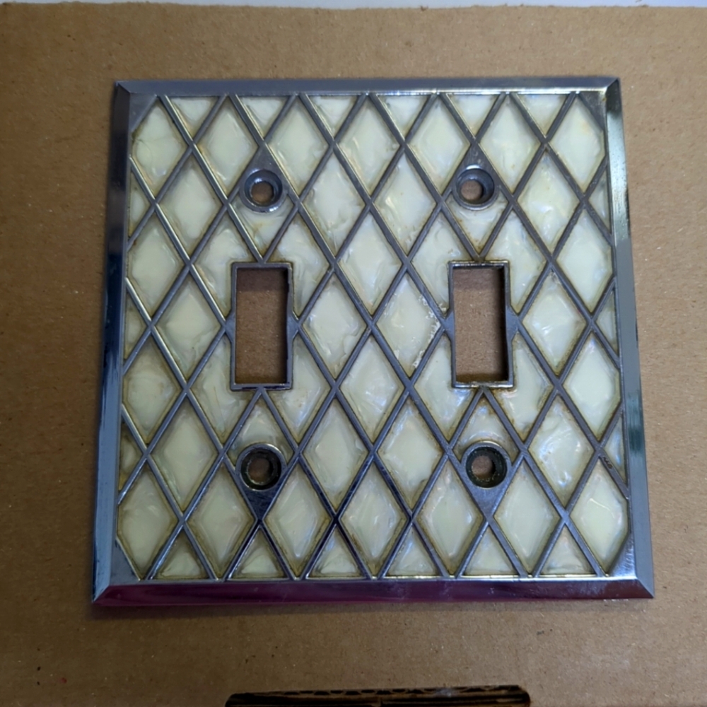 Vintage Double Switch Plate Cover Midcentury Brass with Translucent Filler Metal